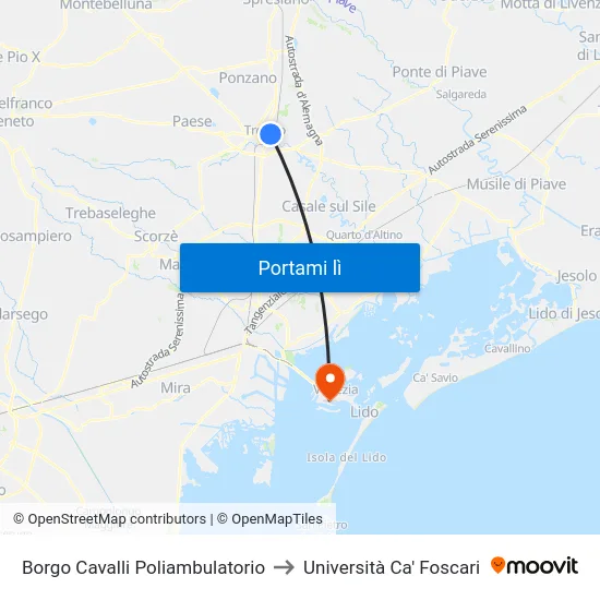 Borgo Cavalli Poliambulatorio to Università Ca' Foscari map