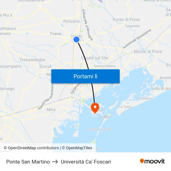 Ponte San Martino to Università Ca' Foscari map