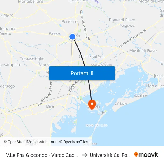 V.Le Fra' Giocondo - Varco Caccianiga to Università Ca' Foscari map