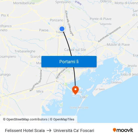 Felissent Hotel Scala to Università Ca' Foscari map