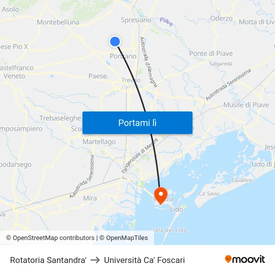 Rotatoria Santandra' to Università Ca' Foscari map