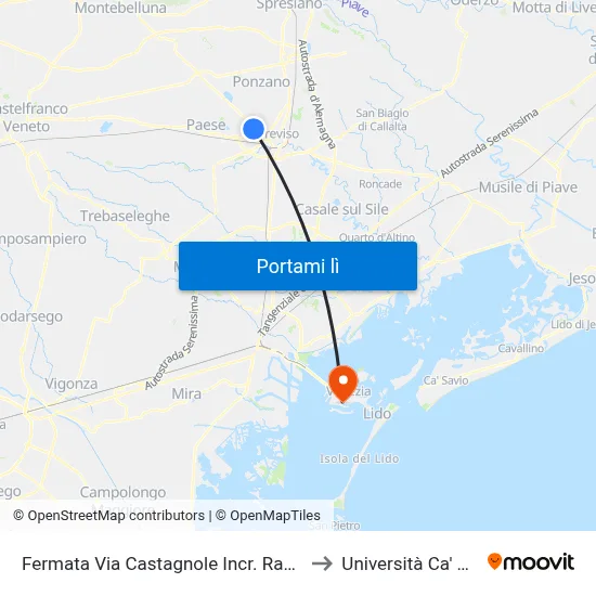 Fermata Via Castagnole Incr. Ragazzi Del 99 to Università Ca' Foscari map