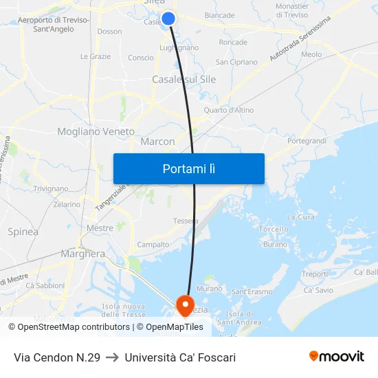 Via Cendon N.29 to Università Ca' Foscari map
