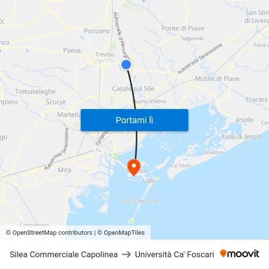Silea Commerciale Capolinea to Università Ca' Foscari map
