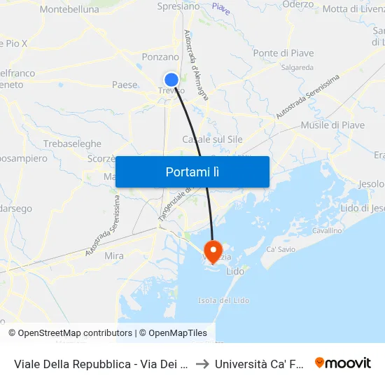 Viale Della Repubblica - Via Dei Da Prata to Università Ca' Foscari map