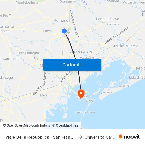 Viale Della Repubblica - San Francesco Di  Sales to Università Ca' Foscari map