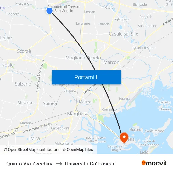 Quinto Via Zecchina to Università Ca' Foscari map