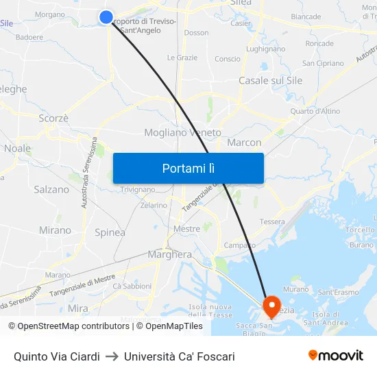 Quinto Via Ciardi to Università Ca' Foscari map