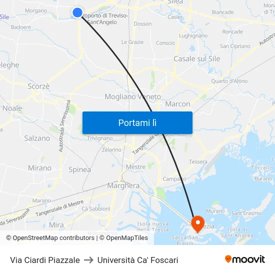 Via Ciardi Piazzale to Università Ca' Foscari map