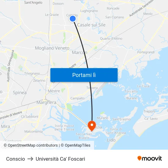 Conscio to Università Ca' Foscari map