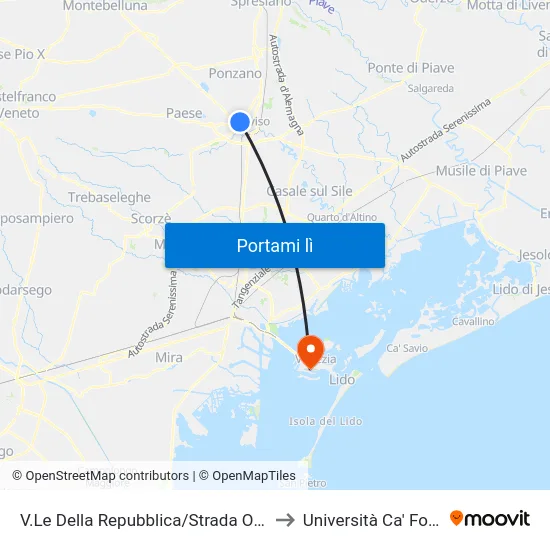 V.Le Della Repubblica/Strada Ovest 55 to Università Ca' Foscari map