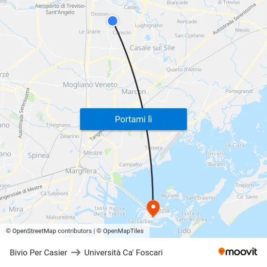 Bivio Per Casier to Università Ca' Foscari map