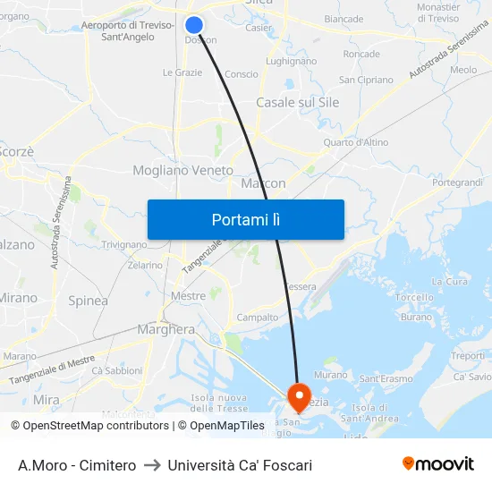 A.Moro - Cimitero to Università Ca' Foscari map