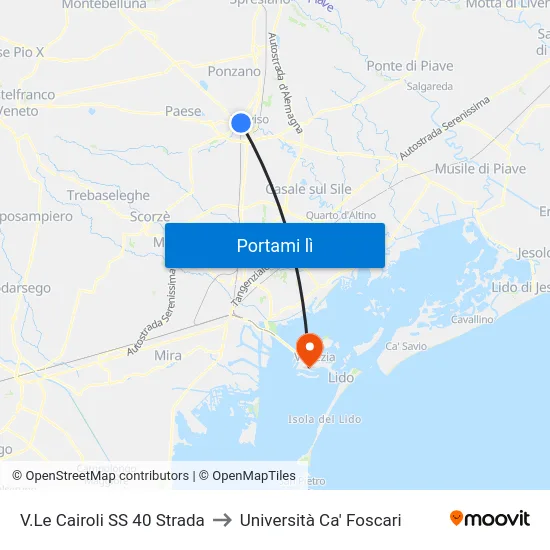 V.Le Cairoli SS 40 Strada to Università Ca' Foscari map