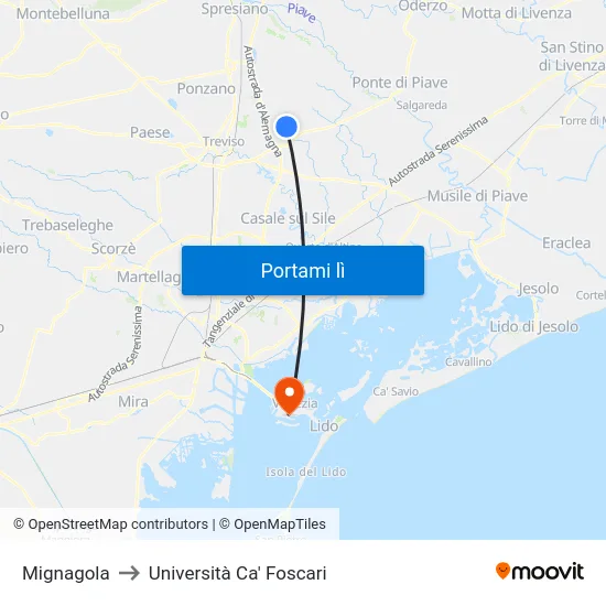 Mignagola to Università Ca' Foscari map