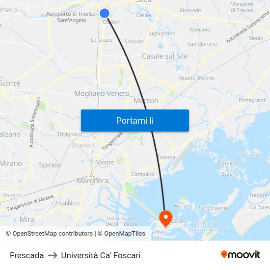 Frescada to Università Ca' Foscari map