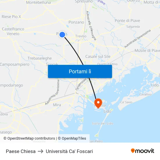 Paese Chiesa to Università Ca' Foscari map