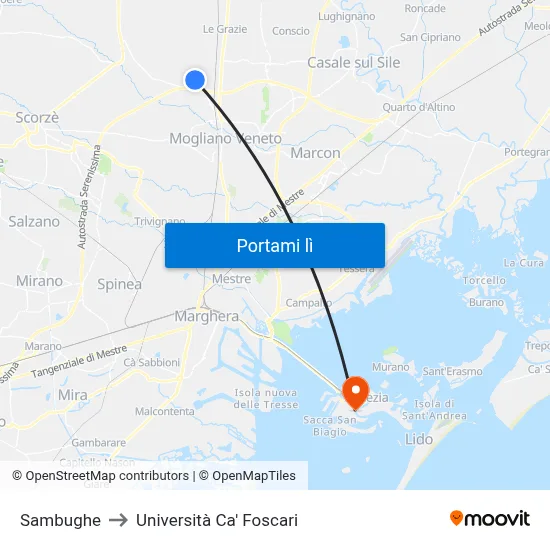 Sambughe to Università Ca' Foscari map