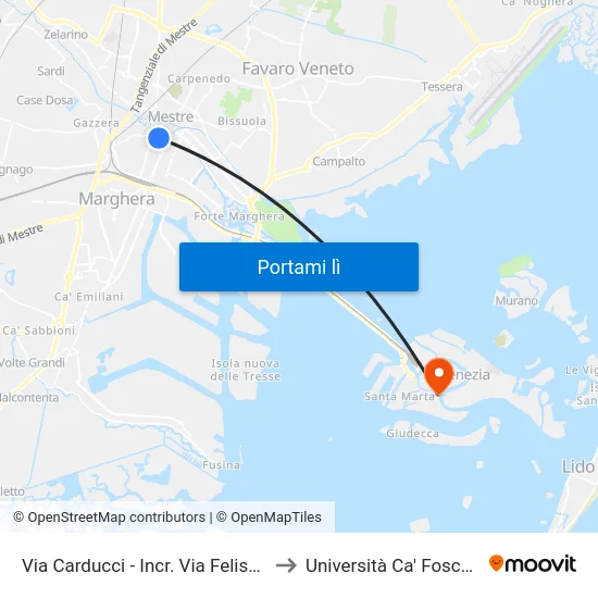 Via Carducci - Incr. Via Felisati to Università Ca' Foscari map