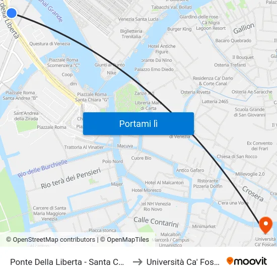 Ponte Della Liberta - Santa Chiara to Università Ca' Foscari map
