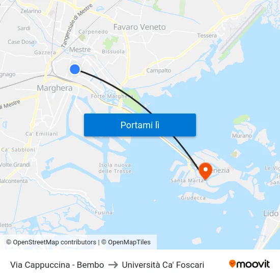 Via Cappuccina - Bembo to Università Ca' Foscari map