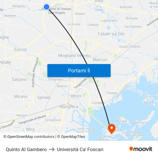Quinto Al Gambero to Università Ca' Foscari map