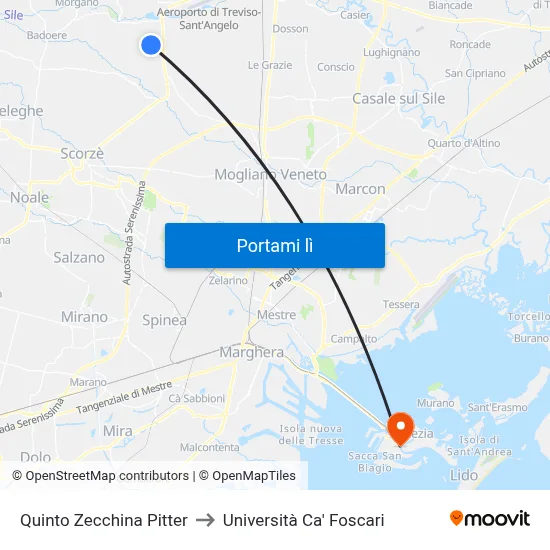 Quinto Zecchina Pitter to Università Ca' Foscari map