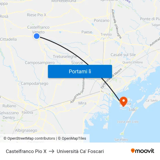 Castelfranco Pio X to Università Ca' Foscari map