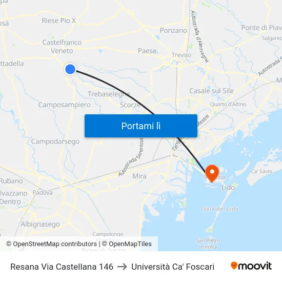 Resana Via Castellana 146 to Università Ca' Foscari map