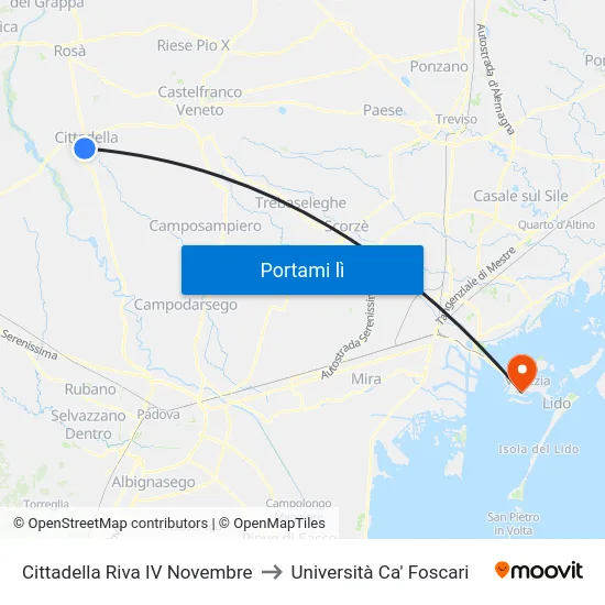 Cittadella Riva IV Novembre to Università Ca' Foscari map