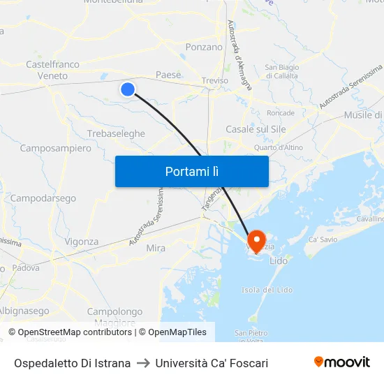 Ospedaletto Di Istrana to Università Ca' Foscari map