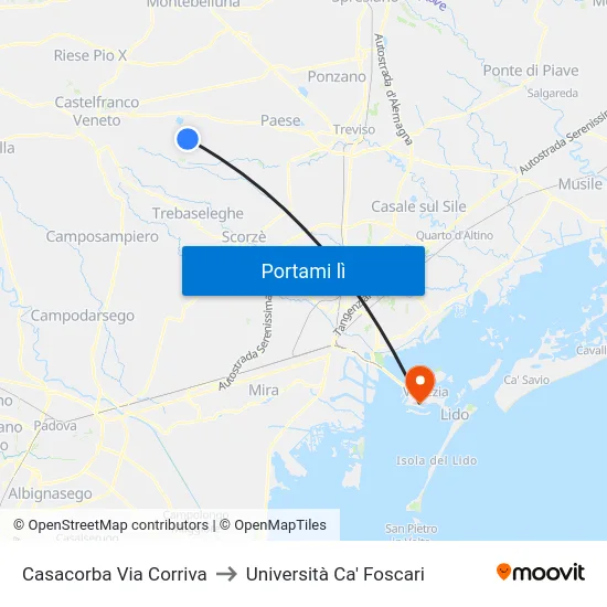 Casacorba Via Corriva to Università Ca' Foscari map