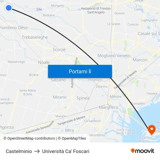 Castelminio to Università Ca' Foscari map