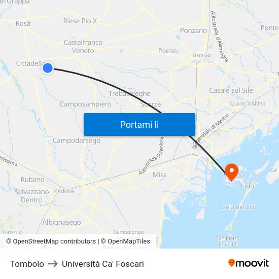 Tombolo to Università Ca' Foscari map