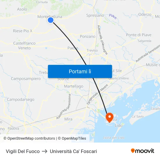 Vigili Del Fuoco to Università Ca' Foscari map
