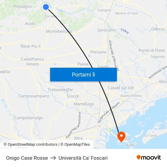 Onigo Case Rosse to Università Ca' Foscari map
