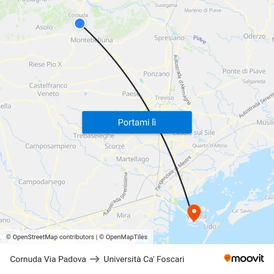 Cornuda Via Padova to Università Ca' Foscari map