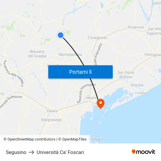 Segusino to Università Ca' Foscari map