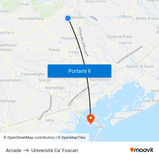 Arcade to Università Ca' Foscari map