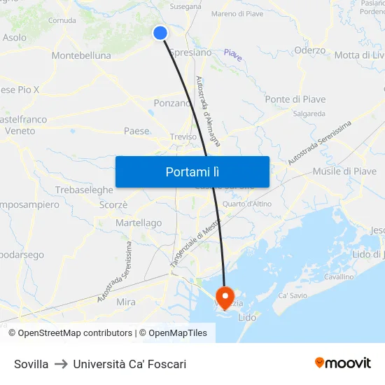 Sovilla to Università Ca' Foscari map