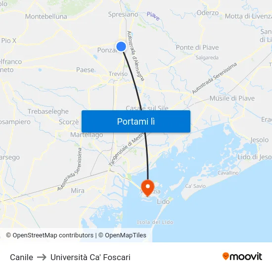 Canile to Università Ca' Foscari map