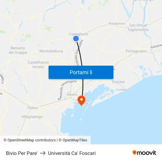 Bivio Per Pare' to Università Ca' Foscari map