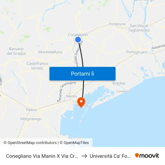 Conegliano Via Manin X Via Crosetta to Università Ca' Foscari map