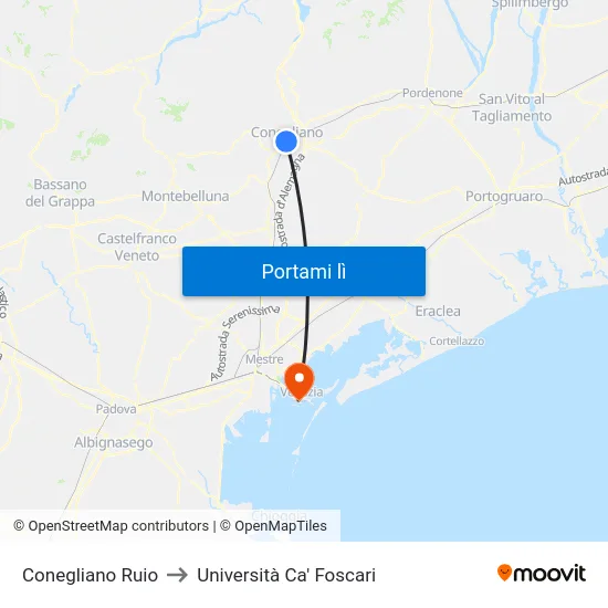 Conegliano Ruio to Università Ca' Foscari map