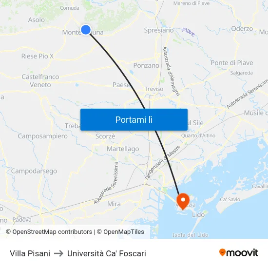 Villa Pisani to Università Ca' Foscari map
