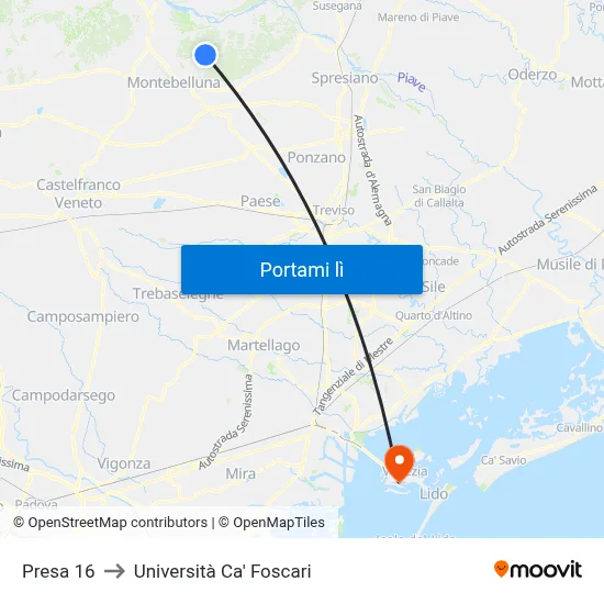 Presa 16 to Università Ca' Foscari map