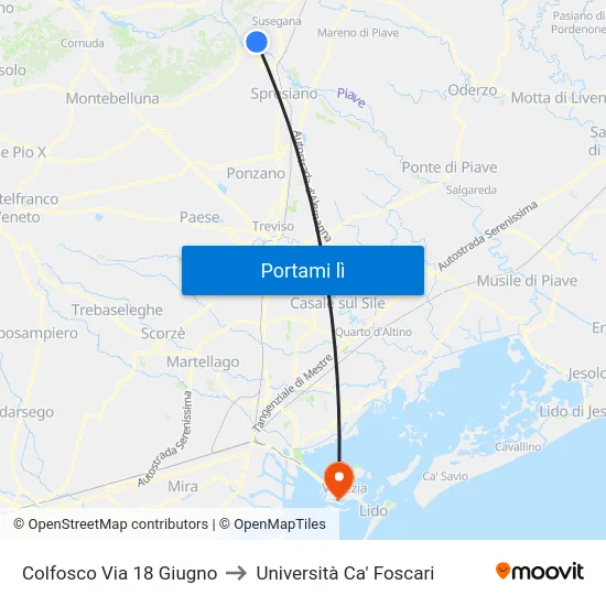 Colfosco Via 18 Giugno to Università Ca' Foscari map