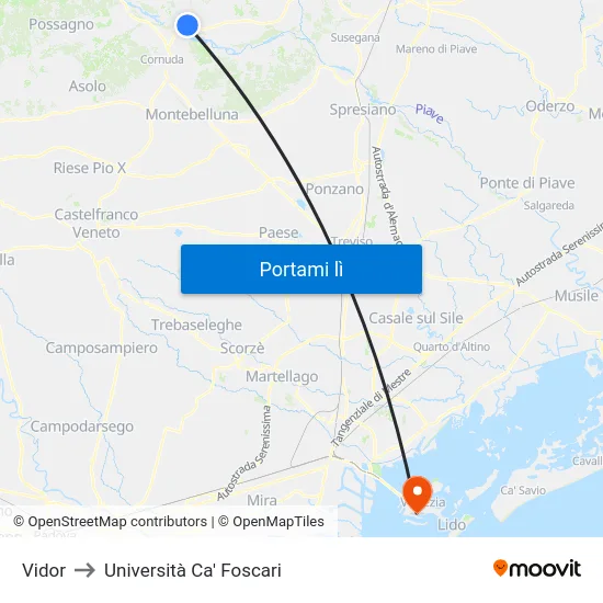 Vidor to Università Ca' Foscari map