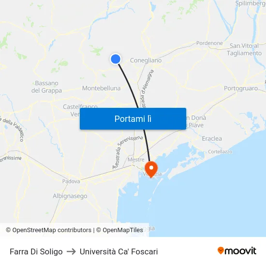 Farra Di Soligo to Università Ca' Foscari map
