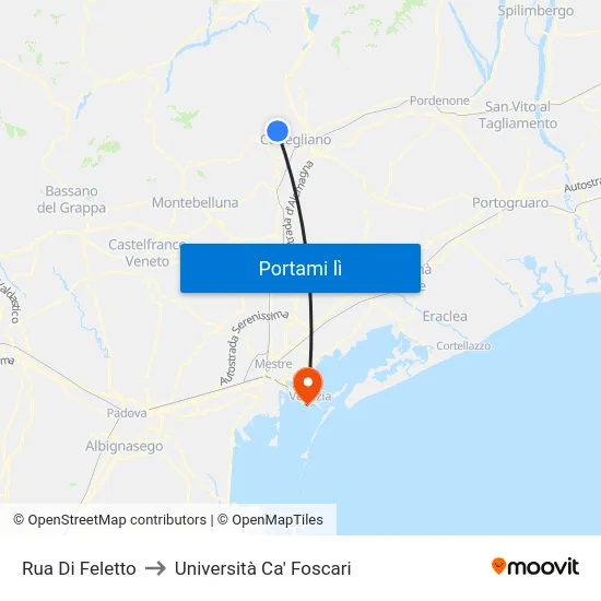 Rua Di Feletto to Università Ca' Foscari map